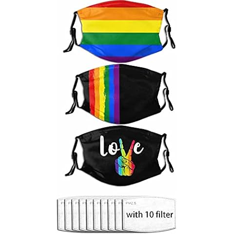 Rainbow Gay Pride Face Mask (3 PCS) Rainbow LGBT Mask Comfortable Breathable Protective Scarf Reusable Adjustable Washable Reusable Bandana  for Men Women Teens with 10 Filters Cover