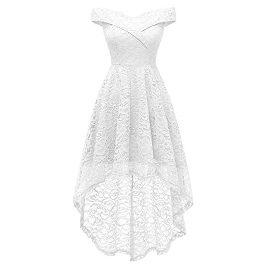 Homrain Vestido Cóctel Vintage A-línea Hi-Lo Elegante Encaje Fiesta Noche Vestido para Mujer White XL