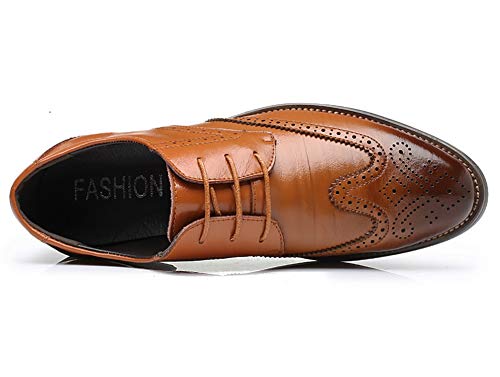 Santimon Men's Wingtip Oxford Shoes Classic Brogue Dress PU Leather Lace Up Casual Shoes3