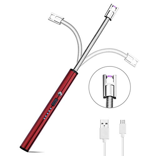 AUERVO Electric Arc Lighter Candle Lighter USB Rechargeable Multi Purpose Longer Flexible Neck Lighter Flameless Windproof for Kitchen Grilling BBQ Camping Stove (Red)