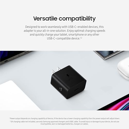 Image of SAMSUNG 45W Wall Charger Power Adapter, Cable Not Included, Super Fast Charging for Galaxy Phones, Tablets and USB Type C Devices, Low Standby Power Consumption, EP-T4511NBEGUS, Black