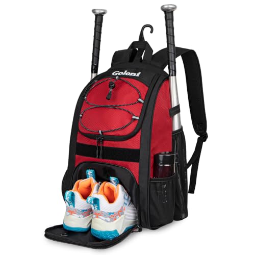 Goloni Youth Baseball Bag,Baseball Backpack with Shoes Compartment,Softball Bag with Fence Hook for T-Ball Bat & Equipment