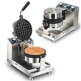 Hehinton® 110V 1300W Commercial Belgian Waffle Maker, 180 Degree Rotatable Waffle Baker Machine with 122-572℉ Temp Control, 0-5min Timer, φ7'X1.2' Thick Non-Stick Dough/Batter Round Waffle Maker