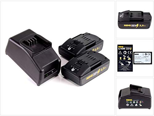 REMS 571590 Battery Set Power Pack 21.6 V (22V Max) with 2X 2.5 Ah Batteries and Charger 70 W