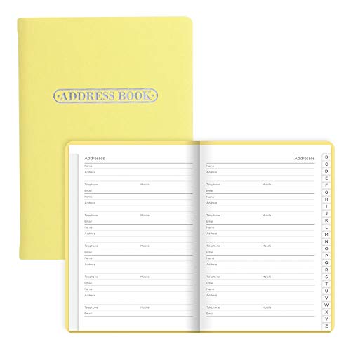 Letts Pastel A6 Address Book, White Paper, 192 Pages, 5.75 x 4.125 x 0.375 Inches, Lemon (B090033)
