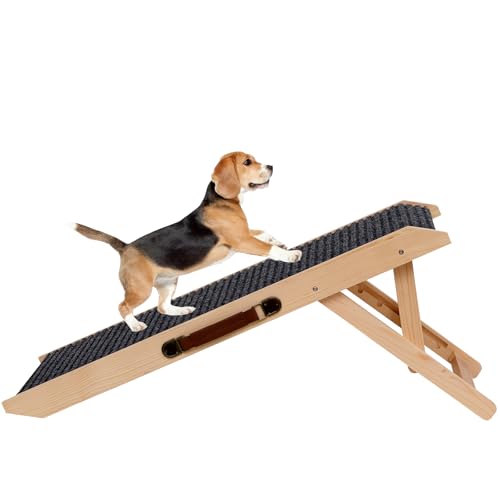Wooden Foldable Dog Ramp Portable Pet Ramp,Car Ramp with Built-in Handle for Travel, 4 Adjustable Heights 9.8" to 18.1" for Small Dogs