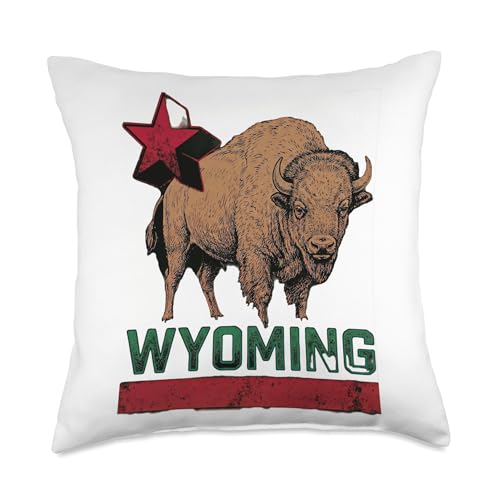Wyoming Cowboy State Buffalo Vintage Tee Design Throw Pillow