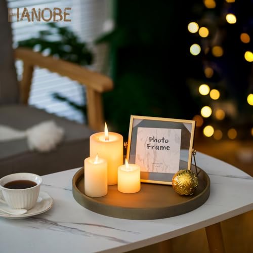 Hanobe BHCF0845-JIN-30CM-1PC-FBA Decorative Coffee Table Tray: Rustic Muted Metallic Gold Wood Tray Round Wooden Circle Trays 12 Inch Farmhouse Centerpiece Candle Holder thumb #1