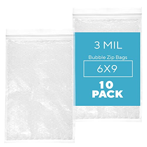 GPI, 10 unidades, bolsas de burbujas reutilizables con cremallera de 6 x 9 pulgadas, 3 mil de grosor, resellables, reutilizables, bolsas de envoltura de cojín de doble cara para embalaje de