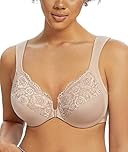 Lemorosy Wide Strap Front Closure Bra Lace Full Figure Underwire(Beige Wide Strap,44C)