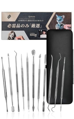 【必需品のみ厳選】 スパチュラ 粘土 造形 11本 セット 【動画解説付き】 粘土細工 ステンレス製 パテ ヘラ...