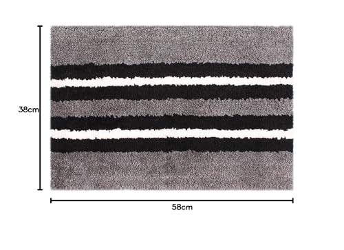 Image of Flooring India Co Bath Mat Super Soft, Anti Slip Stripe Mats (Grey, 38x58 cm) Pack of 1