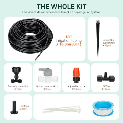 60FT Garden Watering System, Yomile New Quick-Connect Automatic Garden Watering Misting System, Blank Distribution Tubing, Saving Water Automatic Irrigation Equipment for Patio Lawn - Image 6