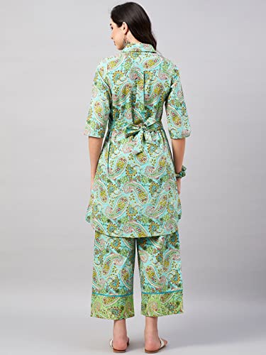 Image of WineRed Women Green Paisley Print Hi-Low Co-ord Set