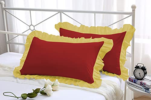Image of YRM Bedding's Ruffle Beautiful Pillow Cover | Super Soft Elegant Premium Microfiber Frill Pillow Cover Set of 2 (17 inchx27 inch Inches) (Burgundy /Gold)