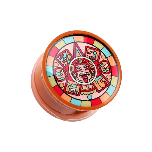 SKIN METALS Chromatic Mayan Calendar Single Flared Ear Gauge Plug Sold As Pair (5/8" (16mm))