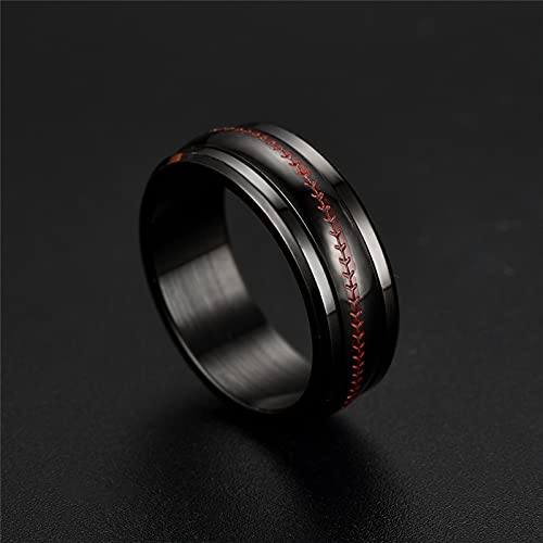 Image of Unisex 8mm Baseball Pattern Rotatable Fidget Ring | Stainless Steel, Simple Personality Domed Style, Cool Wedding Band, Sports Jewelry