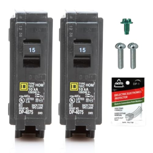 FalconSupply Genuine Square D HOM115 Circuit Breaker Kit Bundle (2 Pack) 15 Amp (15A) Single Pole 120V 10kAIC UL Listed Plug-On for Homeline Load Centers & Panel Box New Replacement