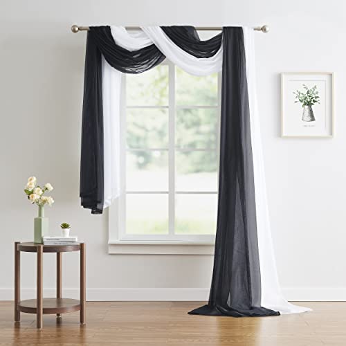 Warm Home Designs Double Window Scarves Bundle. Each White & Black Window Scarf Valance is 55" x 288". Great for Black Room Decor, as Canopy Bed Curtains or Draping Fabric. AS White & Black 288" by Warm Home Designs - Used condition - US$51.30