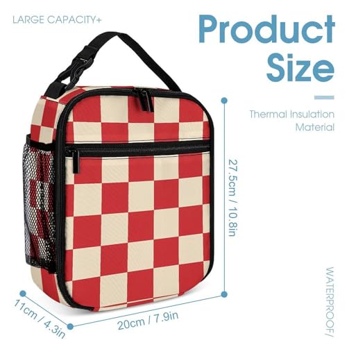 Red And Cream Plaid Checkered Funny Backpack Set with Lunch Bag And Pencil Case Lightweight Bags Sets4