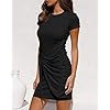 LILLUSORY-Womens-Summer-T-Shirt-Dress-Casual-Short-Sleeve-2021-Crewneck-Bodycon-Ruched-Tie-Waist-Mini-Dresses LILLUSORY 2023 Women's Summer Dress Sun Sundresses Short Sleeve T Shirt Casual Crewneck Bodycon Sexy Party Ruched Tie Waist Trendy Mini Black Funeral Dresses Black