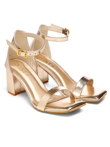 GNIST Gold Classic Ankle Strap Block Heel, Stylish Fashion Sandal, Comfortable & Lightweight, Office, Party and Formal Occasions for Women Footwear, Size Uk - 6 (B0CWDY8TTZ) Amazon Price History, Amazon Price Tracker