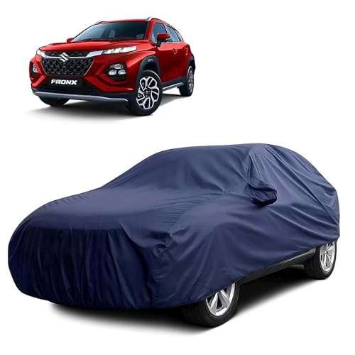 Image of Sulfar 100% Water Resistant Car Body Cover Compatible with Mirror for Maruti Suzuki Fronx (Triple Stitched, Full Bottom Elastic, Navy Blue)