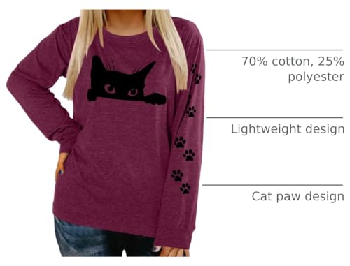 Image of Cat Shirts for Women - Loose Fit Lightweight Long Sleeve Animal Tops