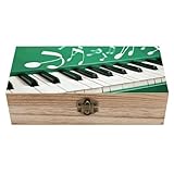 MUSM Caja de almacenamiento de madera con teclas de piano verdes y blancas, cajas de almacenamiento elegantes y retro, exquisita funda de madera duradera para escritorio del hogar y oficina