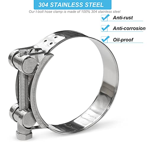 AKIHISA 2 Pack 60-63mm ID Range T-Bolt Hose Clamp,304 Stainless Steel Heavy Duty Tube Clamp 2.36 to 2.48 Inch - Thumbnail 3