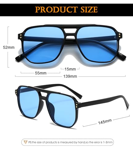 Image of EYLRIM Retro Aviator Sunglasses for Women Men Classic 70s Square Frame Sun Glasses Vintage Shades(A4 Black /Blue)