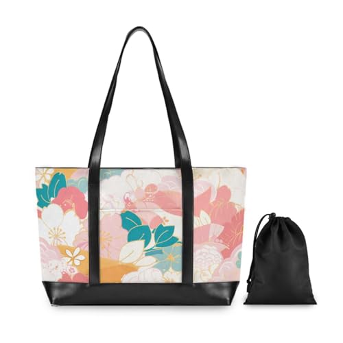 Japanese Style Flowers Large Capacity tote bag laptop with zipper laptop tote bag for work for Travel Essentials Beach Gifts Birthday Gifts for Women with tablet2