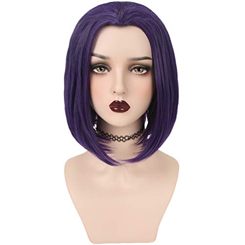 YOGFIT Womens Teen Superhero Purple Short Straight Wig with Widows Peak Synthetic Cosplay Wig for Halloween Costume Party Anime Wig