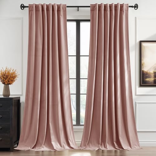 Image of StangH Pink Velvet Curtains 96 Inch Length, Luxury Mauve Drapes for High Ceiling Studio, Aesthetic Room Decor, Soundproof Thermal Insulated Window Panels, W52 x L96, 2 Panels