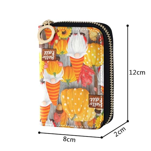 RFID Blocking Credit Card Wallets Women's Wallet Small Leather Zipper Card and Cash Holder Funny Autumn Gnomes Print3