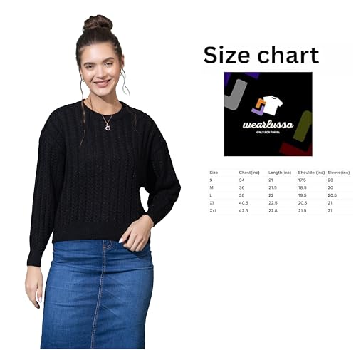 Image of Wear lusso Women's Woolen Cable Knit Pullover Sweater | Full Sleeve Round Neck Winter Wear | 100% Wool Soft & Warm Stylish Sweater for Girls, Ladies & Women | Cozy Casual Winter Fashion