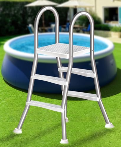 Escalera para piscina elevada de 53 pulgadas con 4 peldaños de acero inoxidable miniatura 1
