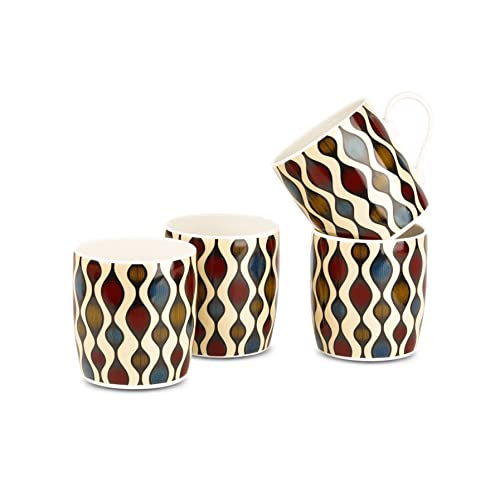 Image of Dandy Lines New Ray Abstract, Ceramic Coffee Mug Set, Pack of 4, Microwave & Dishwasher Safe, Great for Home Use & Gifting
