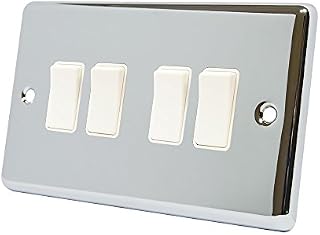 AET CPC4GSWIWH Polished Chrome Classical White Insert Plastic Rocker Switches-10 Amp 4 Gang 2 Way Light Switch, 240 V