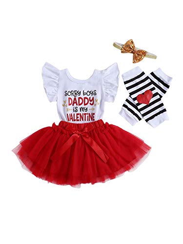 Longfei Baby Mädchen Valentinstag Outfit Daddy is My Valentine Gedruckt Strampler Tutu Röcke 1. Valentinstag Kleidung Cover