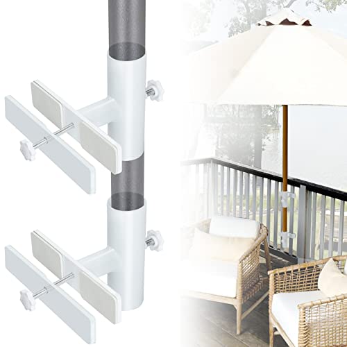 Adjustable Patio Umbrella Holder - Outdoor Stand Metal Clamp and Umbrella Base for Fixed Deck Railing and Poles (White)