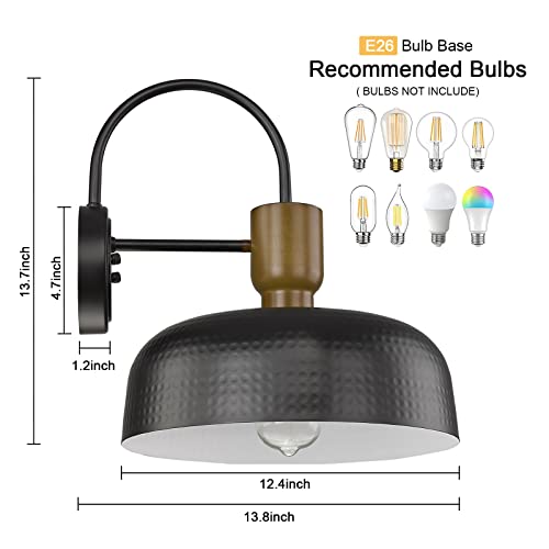 Luminzone Outdoor Wall Sconces, Barn Lights Outdoor Gooseneck Lighting Farmhouse Hammered Wall Lighting,Classic Wall Mount Lamp Outdoor & Indoor,Black #TOP2