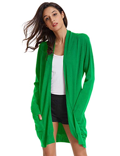 Women's Long Sleeve Open Front Knitting Kimono Cardigan Pockets (M,Applegreen)