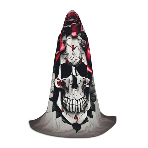 Cape à capuche longue pour costume d'Halloween avec imprimé crâne gothique