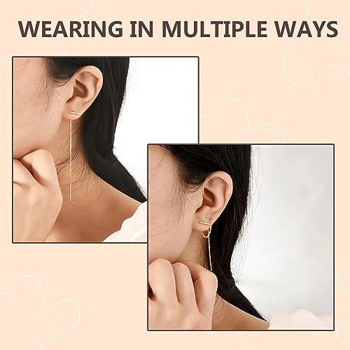 Chain Threader Earrings Silver Cute Minimalist 75mm Long Chain Link Dangling Bar Neadle and Thread Pull Through Earrings4