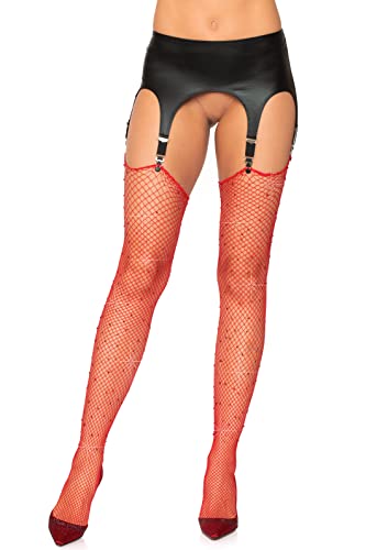 Leg Avenue Rhinestone fishnet stockings, 1X-2X (Rouge)