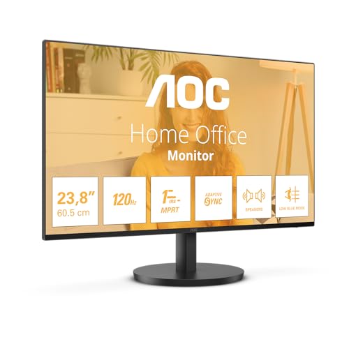 AOC 24B3QA2 - Moniteur Full HD 24 Pouces, 120 Hz, synchronisation adaptative, Haut-Parleur (1920x1080, 1x D-Sub, 1x HDMI 1.4, 1x DisplayPort 1.2) Noir