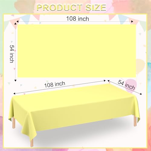 Image of WNINK 3 Pack Light Yellow Tablecloths, Yellow Disposable Plastic Waterproof Table Cover, 54 inch x 108 inch, for Birthday, Baby Shower,Wedding, Bridal Shower, Picnic Camping Parties