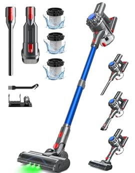 Foto di Ivormentico Aspirapolvere Senza Fili, 50Mins/450W/40KPA Scopa Elettrica Senza Fili, Aspirapolvere con LED Verde, Aspirapolvere Verticale con Batteria Rimovibile per Tappeti/Peli Animali, Blu