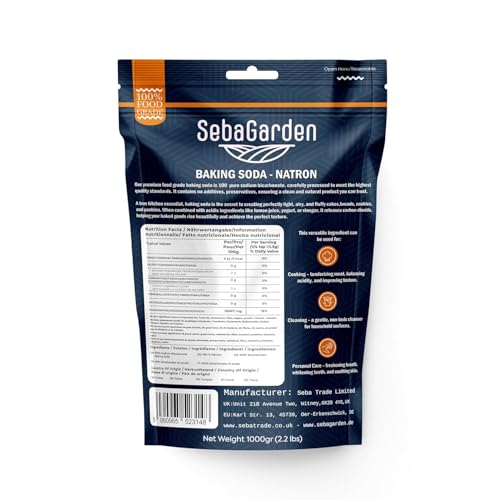 Seba Garden Natron 1kg – Premium Lebensmittelqualität Backsoda – Wiederverschließbarer Beutel – zum Backen, Kochen, Reinigen, Gerüche neutralisieren – Natürlich & Vielseitig